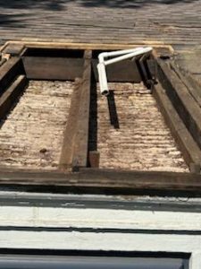 Replacement of roof deck and shingles above dormer for a customer.