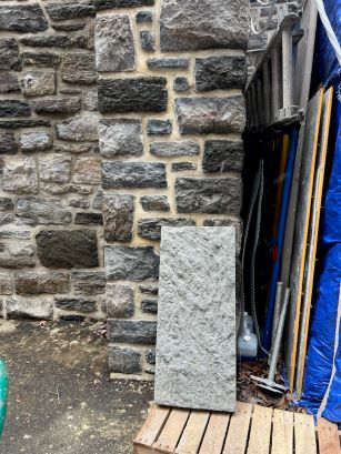 Custom stone samples made to replace schist stones at Our Saviour's Atonement Lutheran Church in NYC. Repointing and waterproofing complete, roofing work and fire door installation.